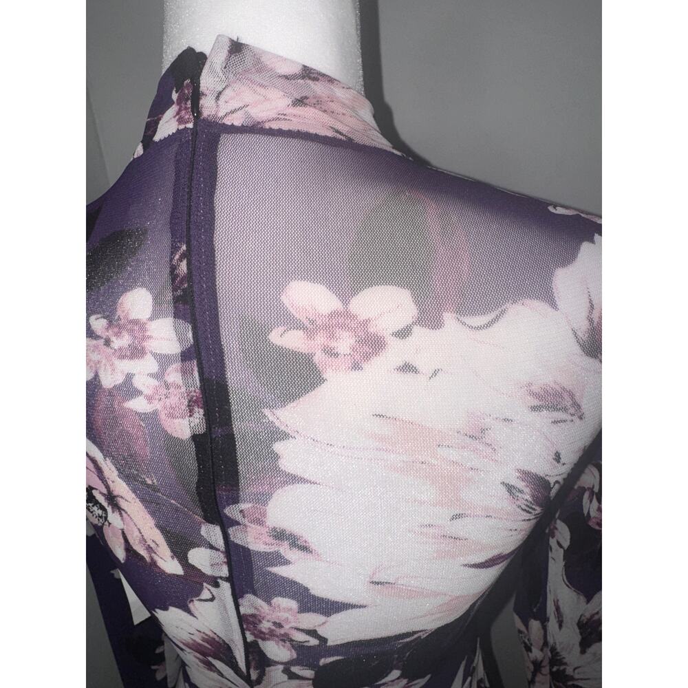 VTG 90s Charlotte Russe Dress Small Floral Bodycon Mesh Sheer Cutout Whimsigoth - Picture 3 of 8
